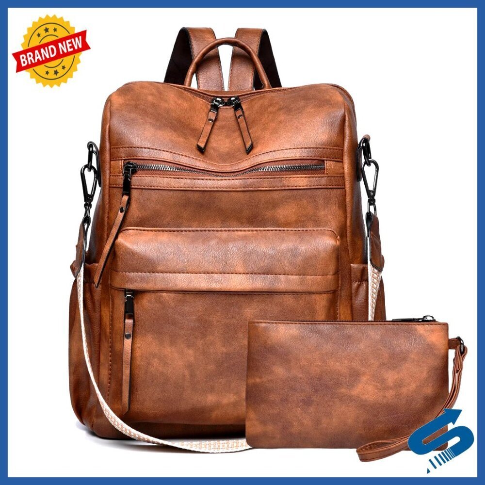 Leather Fashion Backpack Purse Versatile Travel Shoulder Bag Multi-Pocket Design